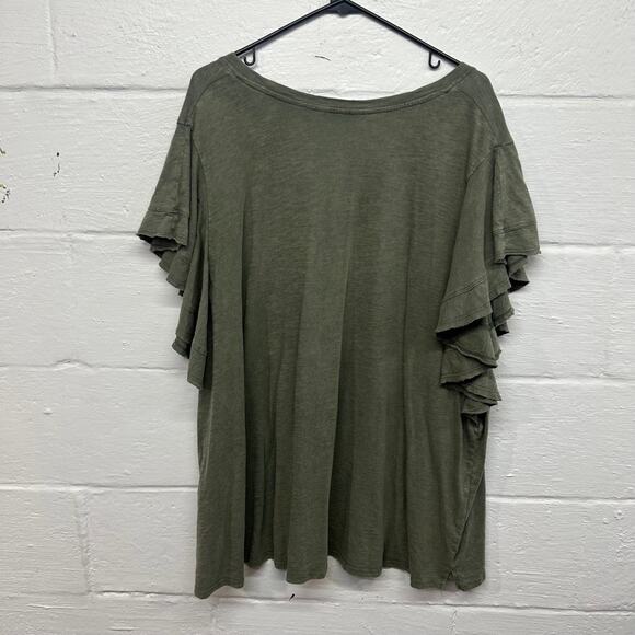 Avenue Olive Green Ruffle Sleeve Top Plus 3X Cotton Modal Quiet Luxury Chic - Picture 5 of 5